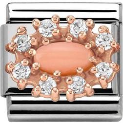 Nomination Composable Classic Link Couture Stainless Steel/Rose Gold Charm w. Pink Coral/Transparent Cubic Zirconia (430308 10)