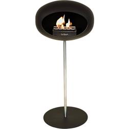 Le Feu White Ground Steel Bioethanol Fireplace Freestanding Fire, Silver Base Plate with Steel Silver Pole