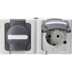 Kopp 131256002 2 vie Interruttore per ambienti umidi Completo Presa schuko con coperchio ribaltabile BlueElectric Grigio