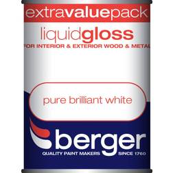 Berger Liquid Gloss Metal Paint, Wood Paint Brilliant White 1.25L