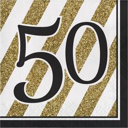 Partytajm Napkins 50 Years Gold/Black 16-pack