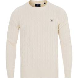 Gant Cotton Cable C-neck Cream Male Hoodies & Sweatshirts Blanco