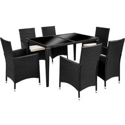 tectake Rattan garden furniture set 6+1 aluminium Patio Dining Set, 1 Table incl. 6 Chairs