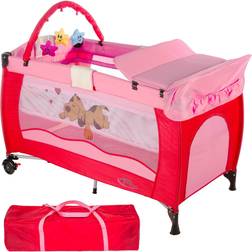 tectake Travel Cot Dog with Changing Mat & Play Bar