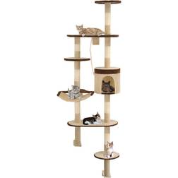 vidaXL Albero Per Gatti Con Tiragraffi In Sisal A Muro 194 cm Beige E Marrone