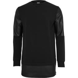 Urban Classics Long Zipped Leather Imitation Crewneck - Black/Black