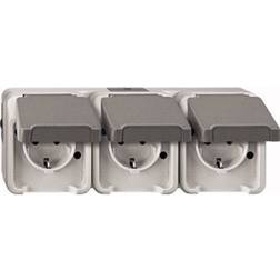 Merten Schneider Electric 3 scomparti Interruttore per ambienti umidi Completo Presa schuko con coperchio ribaltabile AQUASTAR Grigio luminescente MEG2391-8029