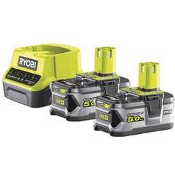 Ryobi Pack 2 batteries 18V One 5.0Ah LithiumPlus 1 chargeur rapide 2.0Ah RC18120-250