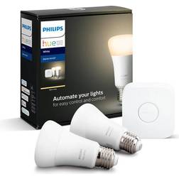 Philips Hue Kit de démarrage 2 ampoules connectée White E27 Bluetooth Pont de connexion 9,5 W Blanc