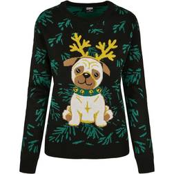 Urban Classics Pug Christmas Sweater - Black