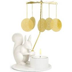 Dottir Winter Stories Squirrel With Angel Chime White/Gold Ljusstake 18cm