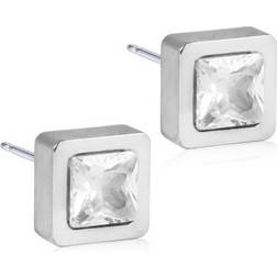 Blomdahl Grand Square Earrings - Silver/White