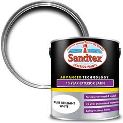 Sandtex 10 Year Exterior Satin Wood Paint, Metal Paint Brilliant White 2.5L