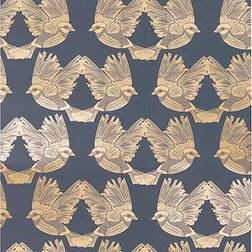 Ferm Living Vogel Tapete Birds von Deep Blue/ Gold bleu/or