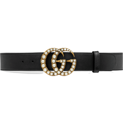 Gucci Pearl Double G Leather Belt - Black