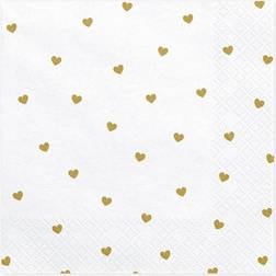 PartyDeco Napkins Hearts White/Gold 20-pack