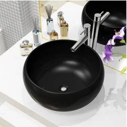 vidaXL Lavabo Rond Céramique Noir 40 x 15 cm