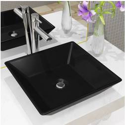 vidaXL Lavabo Cuadrado De Cerámica Negro 41.5x41.5x12 cm