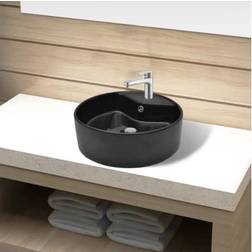 vidaXL Lavabo De Cerámica Con Agujero Para Grifo/desagüe Negro Redondo