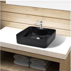 vidaXL Lavabo De Cerámica Cuadrado Con Orificio De Grifo/Desagüe Negro