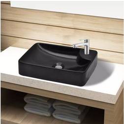 vidaXL Lavabo De Cerámica Con Agujero Para Grifo Negro