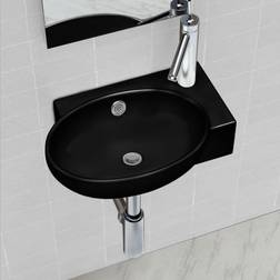 vidaXL Lavabo Redondo De Cerámica Con Orificio De Grifo/Desagüe Negro