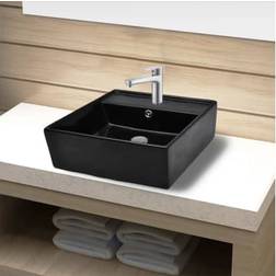 vidaXL Lavandino Per Bagno In Ceramica Nera Quadrato Con Foro Di Trabocco Nero