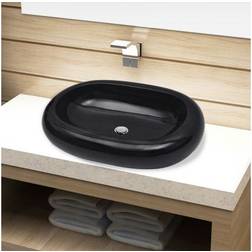 vidaXL Lavabo De Cerámica Negro Ovalado