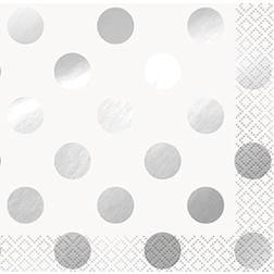 Unique Party Napkins Beverage Silver/White 16-pack