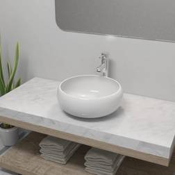 vidaXL Lavabo De Baño Redondo Con Grifo Mezclador Cerámica Blanco