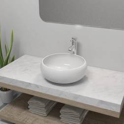 vidaXL Lavello Bagno Con Miscelatore In Ceramica Rotondo Bianco