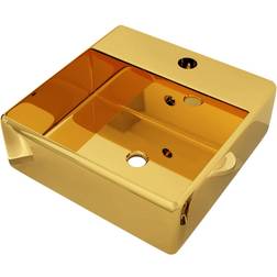 vidaXL Lavabo Con Rebosadero 41x41x15 cm Cerámica Dorado