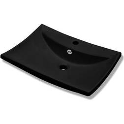 vidaXL Lavabo Rectangular Cerámica Orificio De Grifo Y Desagüe Negro