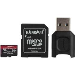 Kingston 64gb microsdxc react plus sdcr2 with adapter mlpm read er