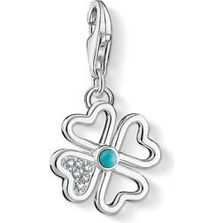 Thomas Sabo Charm Club Heart Cloverleaf Charm Pendant - Silver/Turquoise/White