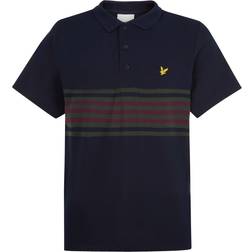 Lyle & Scott Golf Plus Stripe Polo T-shirt - Navy/Autumn Berry