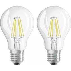 LEDVANCE Set da 2 lampadine LED, E27 goccia, trasparente, luce calda, 7W= 806LM (equiv 60 W) 320 OSRAM