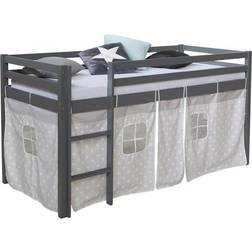 Homestyle4u Childrenbed Slide Tower Solid Pine Curtain Grey Stars 90x200cm