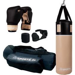 Scsports Set de Sacs de Boxe Gants de Boxe, Bandages de Boxe, Ceinture en Nylon, Sac à Dos Assorti, Rembourrage Lourd, Beige Noir Jeu de Sacs de