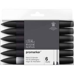 Winsor & Newton Promarker Black & Blender 6-pack