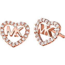 Michael Kors Precious Pavé Heart Logo Earrings - Rose Gold/Transparent