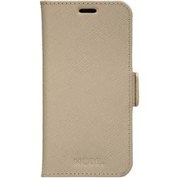 dbramante1928 Milano Protection à rabat pour téléphone portable cuir Saffiano pleine fleur sable sahara pour Apple iPhone 12 mini