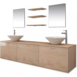 vidaXL Set Mobili da Bagno 10 pz Con Lavabo e Rubinetto Beige