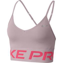 Nike Pro Indy Light Support Sports Bra - Plum Chalk/Hot Punch/Metallic Silver