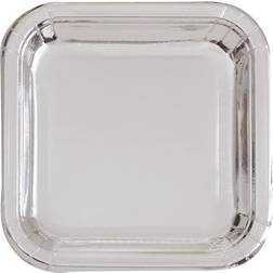 Unique Party Paper Plates Square Silver 8-pack