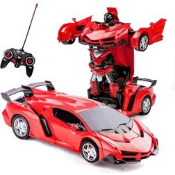 SHOP-STORY Voiture télécommandée 2 en 1 transformable en robot Couleur Rouge