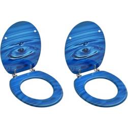 vidaXL Couvercle Cuvette Lunette De Toilette Abattant Maison Intérieur MDF Bleu Gouttes d'Eau