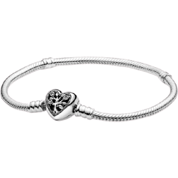 Pandora Moments Family Tree Heart Clasp Snake Chain Bracelet - Silver/Black/Transparent