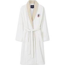 Lexington Cotton Velour Contrast Robe Unisex - White/Light Beige