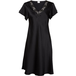Lady Avenue Pure Silk Nightgown With Lace - Zwart